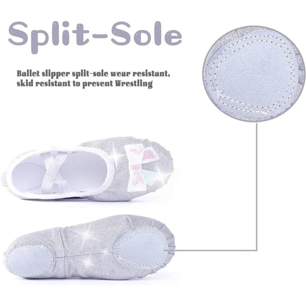 Ballet Dance Girl Shoes Slippers Flats Silver Glitter Size 1, EU 35 Split Sole